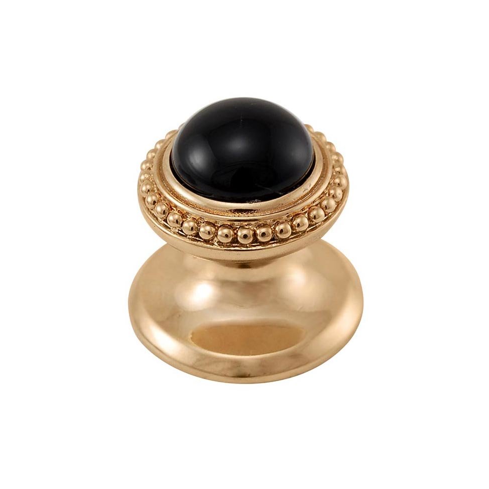 Round Gem Stone Knob Design 1 in Polished Gold with Black Onyx Insert