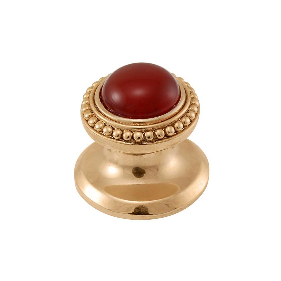 Round Gem Stone Knob Design 1 in Polished Gold with Carnelian Insert