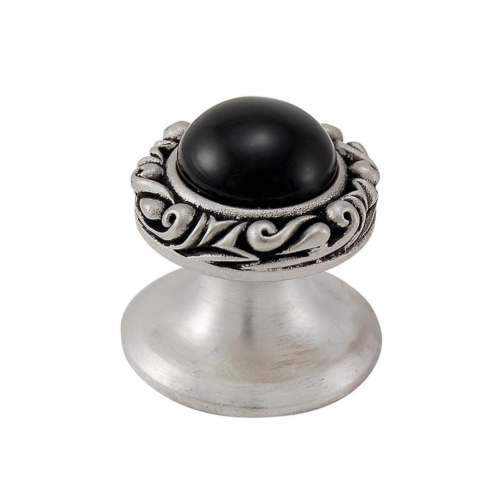Round Gem Stone Knob Design 3 in Antique Nickel with Black Onyx Insert