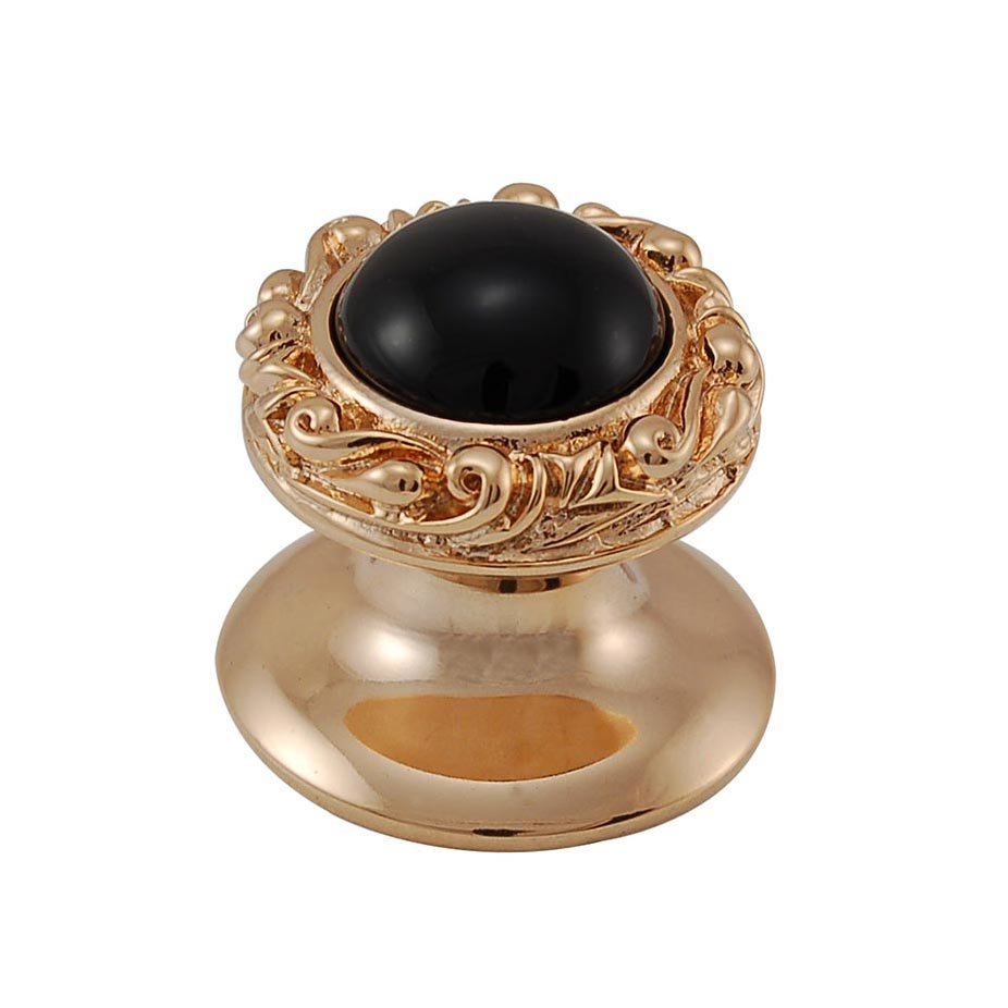 Round Gem Stone Knob Design 3 in Polished Gold with Black Onyx Insert