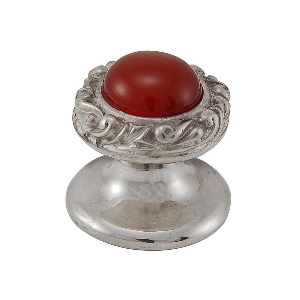 Round Gem Stone Knob Design 3 in Polished Silver with Carnelian Insert