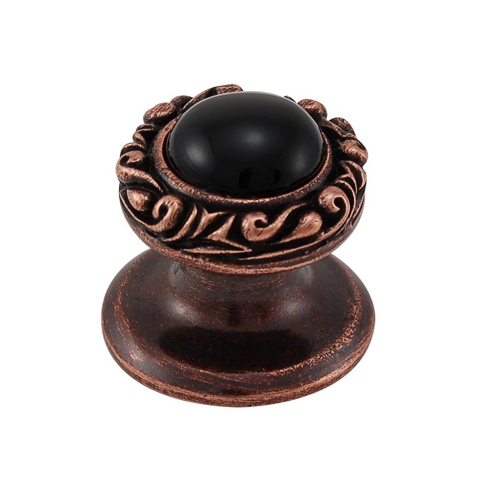 Round Gem Stone Knob Design 3 in Antique Copper with Black Onyx Insert