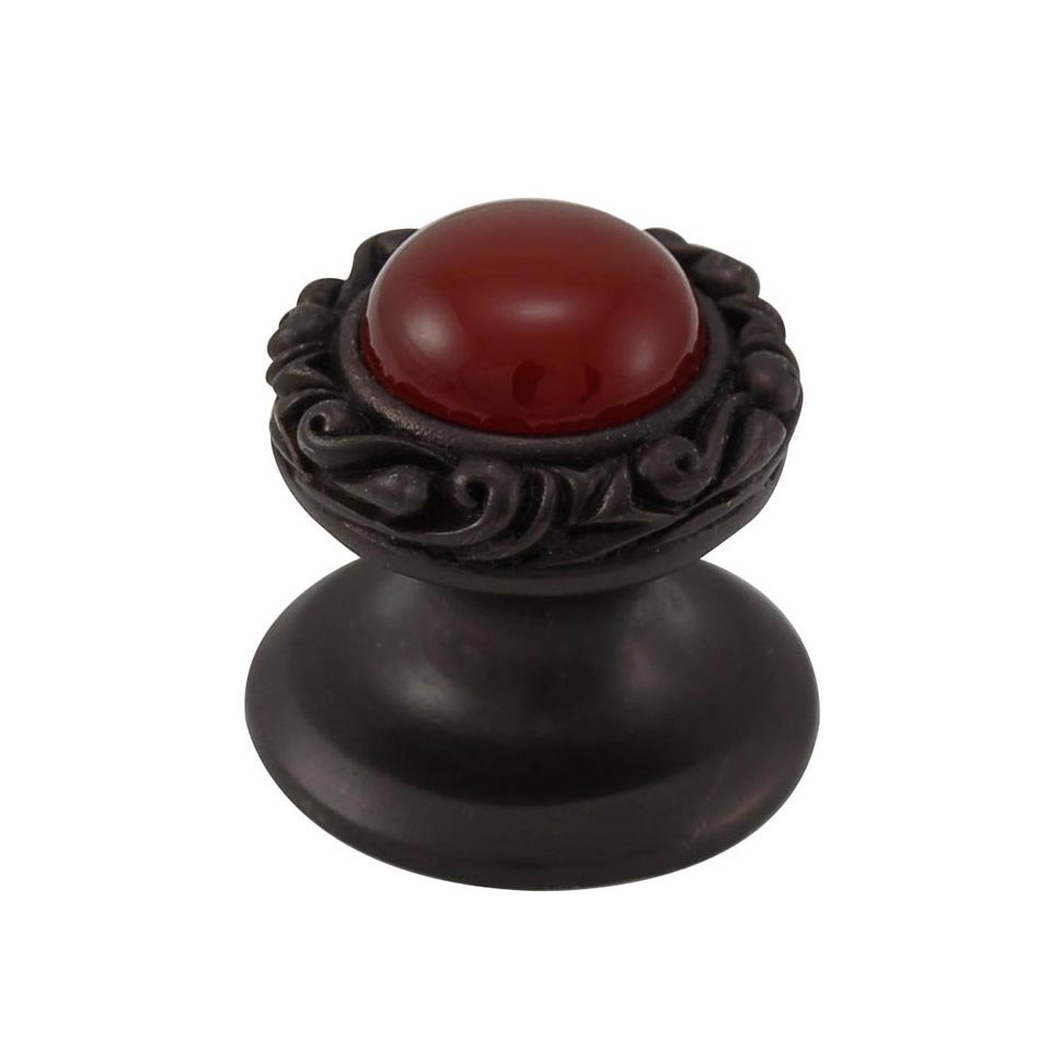 Round Gem Stone Knob Design 3 in Oil Rubbed Bronze with Carnelian Insert