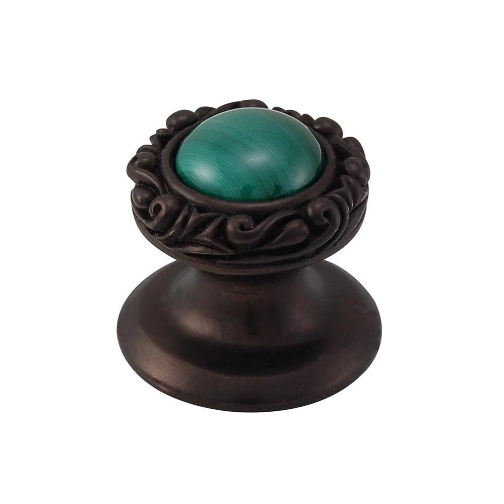 Round Gem Stone Knob Design 3 in Oil Rubbed Bronze with Malachite Insert