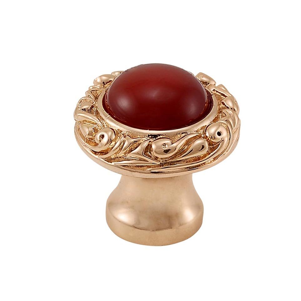 1" Round Knob with Small Base with Stone Insert in Polished Gold with Carnelian Insert
