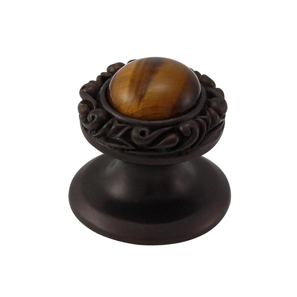 Round Gem Stone Knob Design 3 in Oil Rubbed Bronze with Tigers Eye Insert