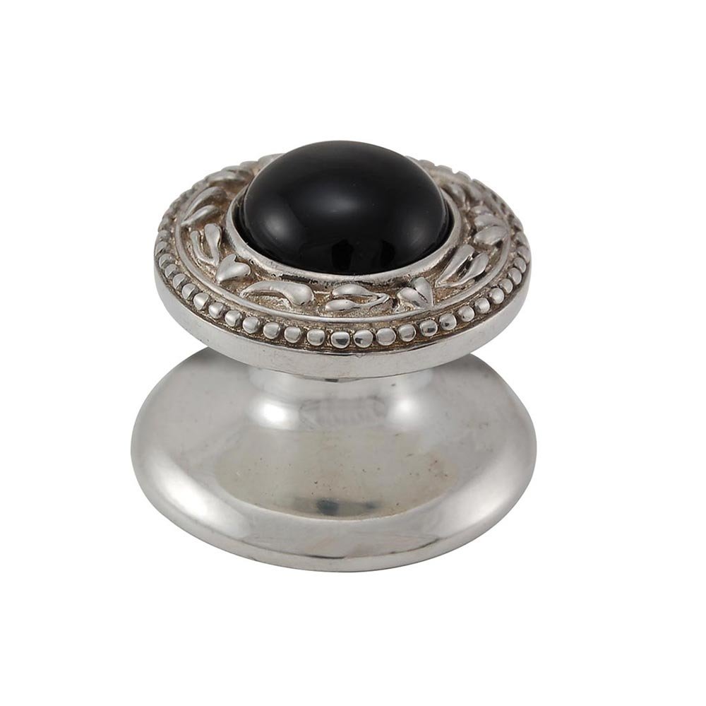 Round Gem Stone Knob San Michele in Polished Silver with Black Onyx Insert