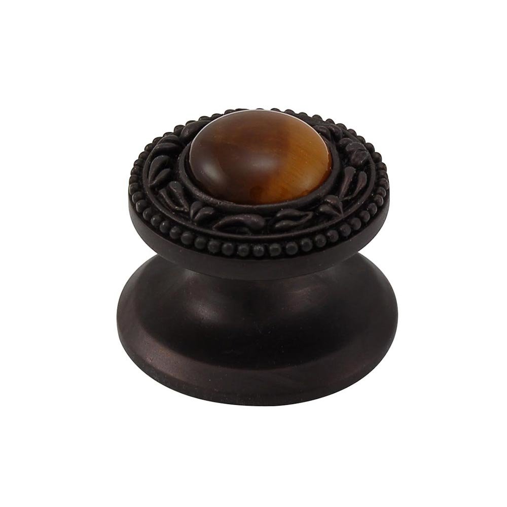 Round Gem Stone Knob San Michele in Oil Rubbed Bronze with Tigers Eye Insert