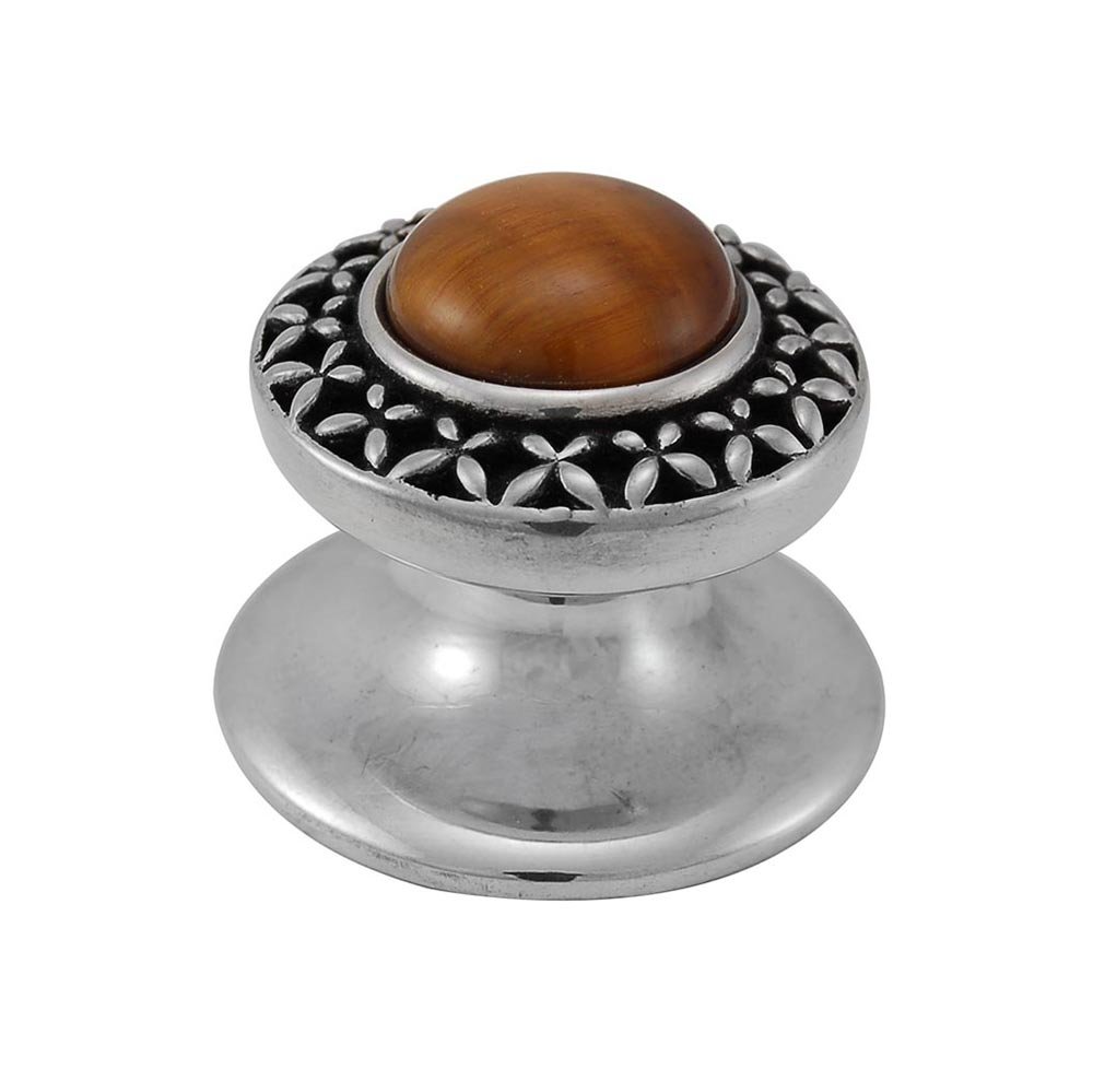 Round Gem Stone Knob Design 4 in Antique Silver with Tigers Eye Insert