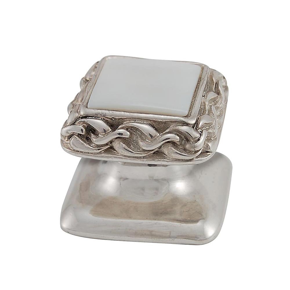 Square Gem Stone Knob Design 2 in Polished Nickel with White Mother Of Pearl Insert