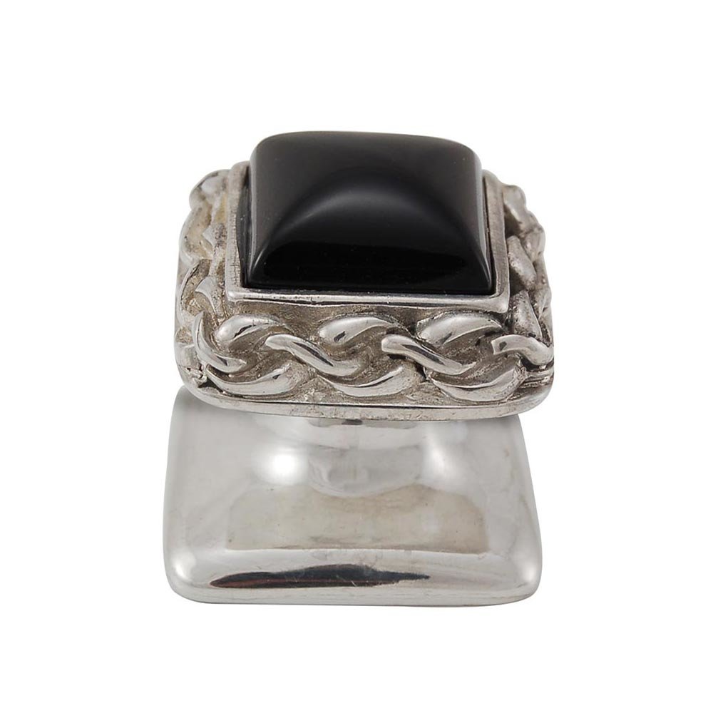 Square Gem Stone Knob Design 2 in Polished Silver with Black Onyx Insert