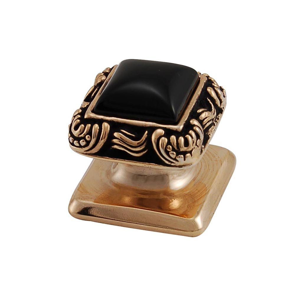 Square Gem Stone Knob Design 3 in Antique Gold with Black Onyx Insert