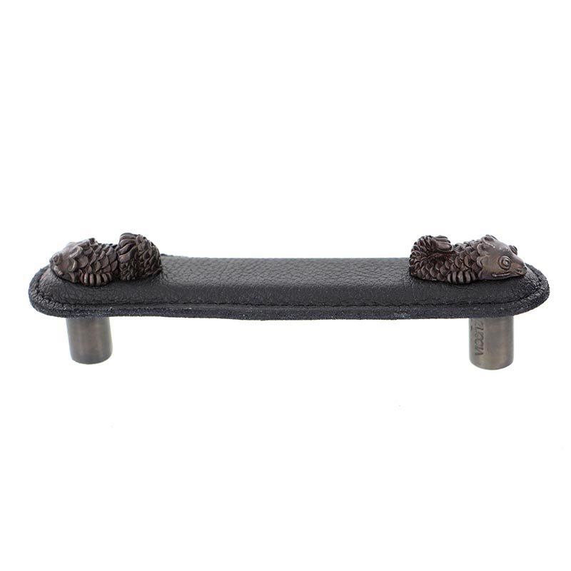 Leather Collection 4" (102mm) Pesci Pull in Black Leather in Oil Rubbed Bronze