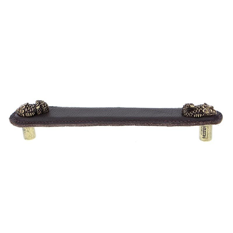 Leather Collection 6" (152mm) Pesci Pull in Brown Leather in Antique Brass