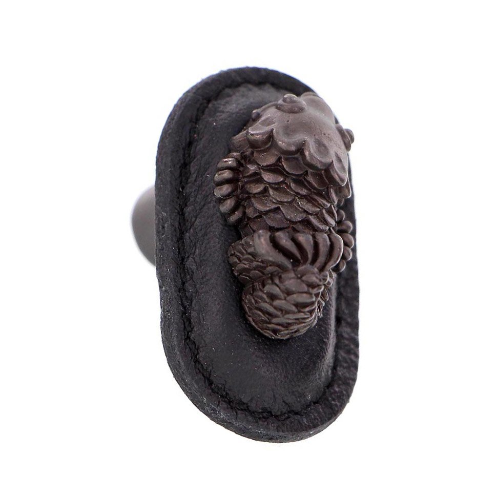 Leather Collection Pesci Knob in Black Leather in Oil Rubbed Bronze