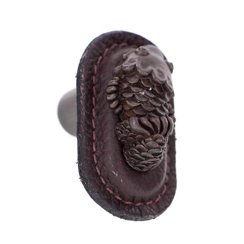 Leather Collection Pesci Knob in Brown Leather in Oil Rubbed Bronze