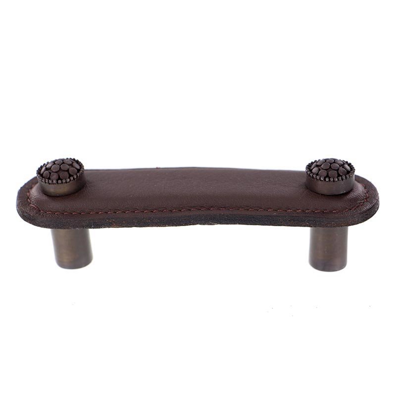 Leather Collection 3" (76mm) Puccini Pull in Brown Leather in Oil Rubbed Bronze
