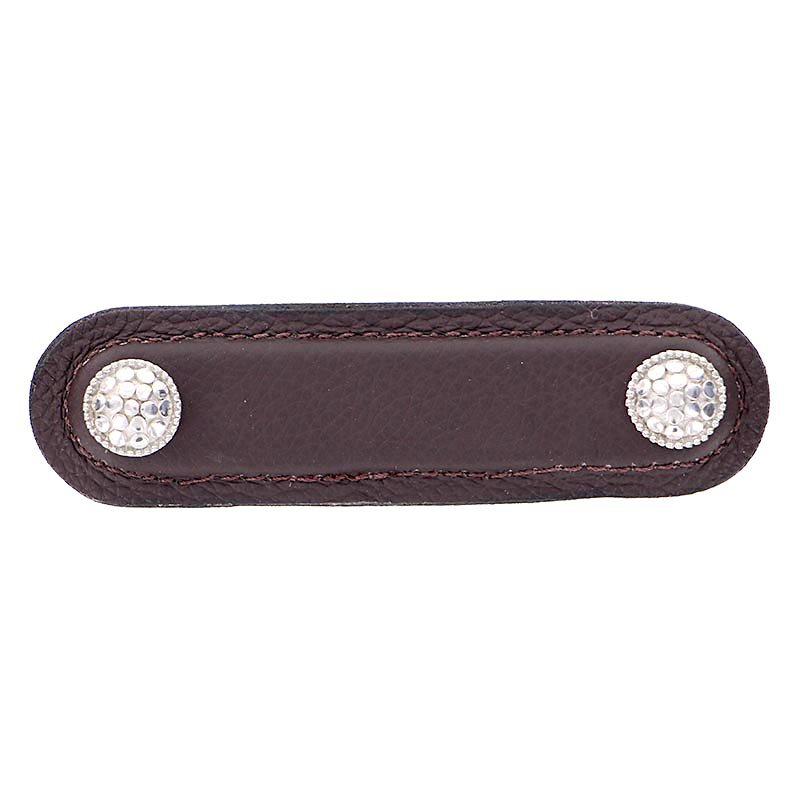 Leather Collection 3" (76mm) Puccini Pull in Brown Leather in Polished Nickel