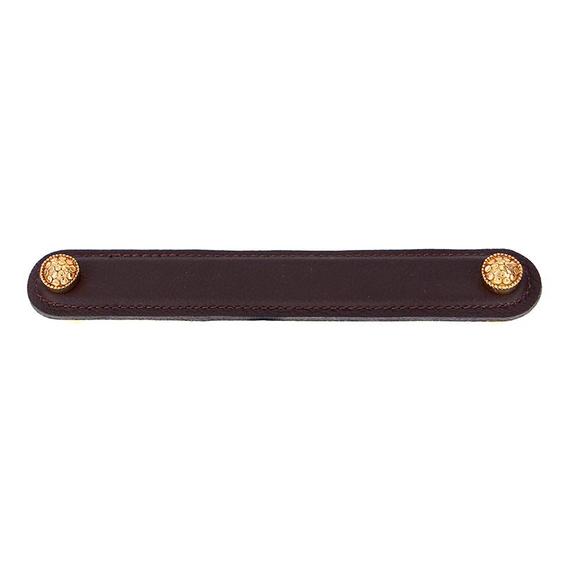 Leather Collection 6" (152mm) Puccini Pull in Brown Leather in Polished Gold