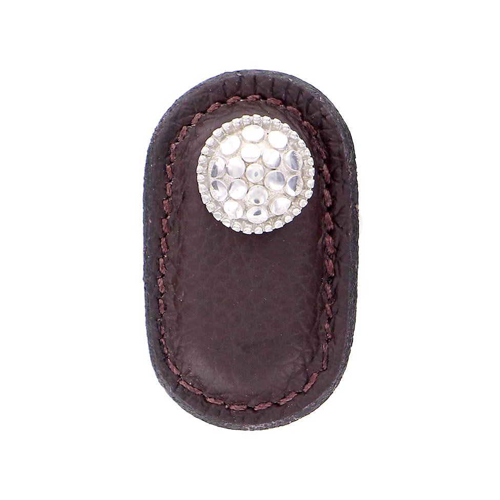 Leather Collection Puccini Knob in Brown Leather in Polished Nickel