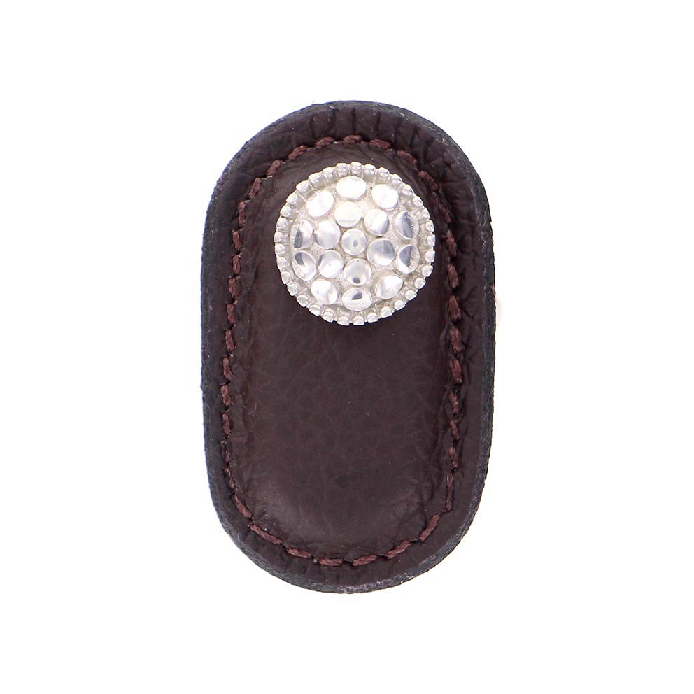Leather Collection Puccini Knob in Brown Leather in Polished Silver