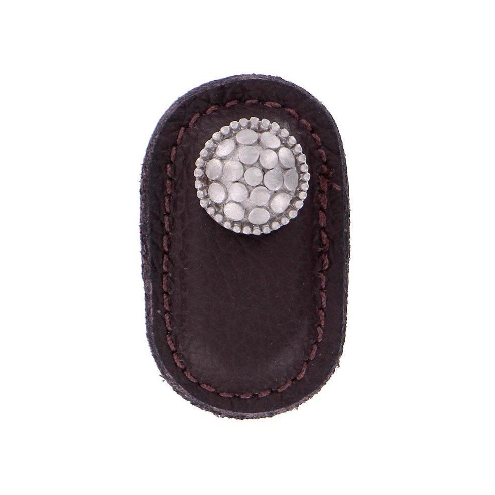 Leather Collection Puccini Knob in Brown Leather in Satin Nickel