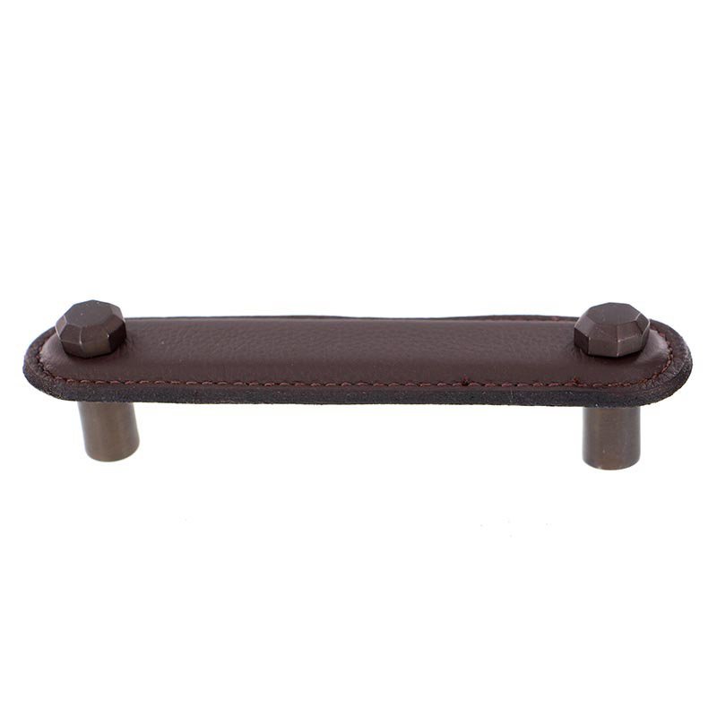 Leather Collection 4" (102mm) Carducci Pull in Brown Leather in Oil Rubbed Bronze