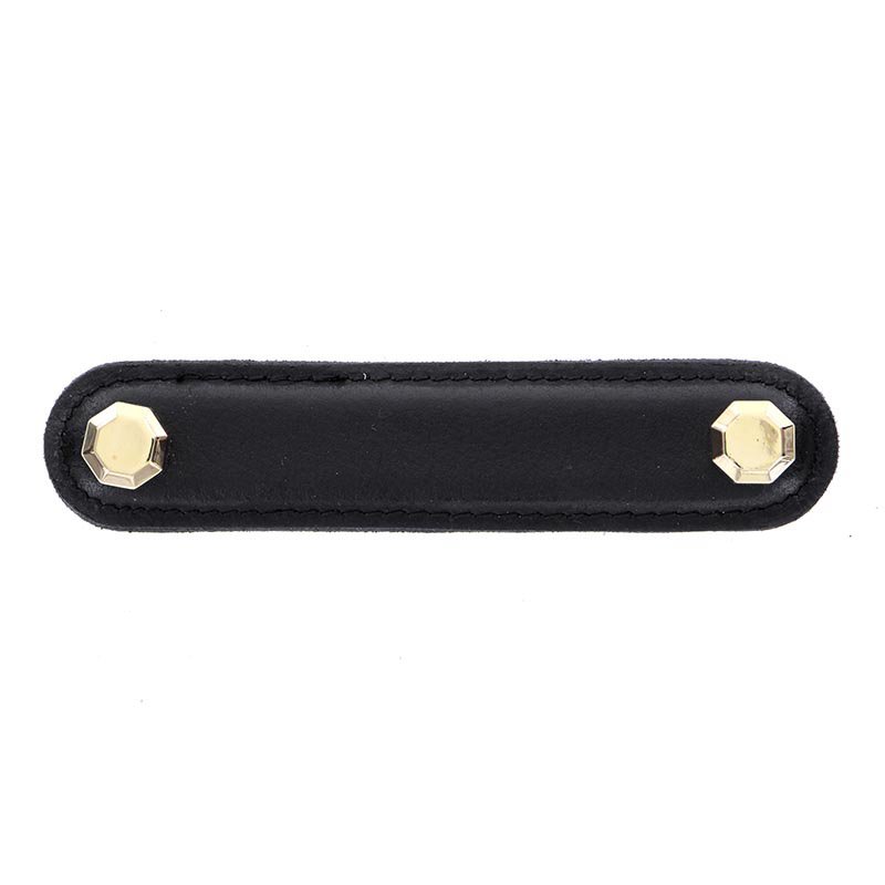 Leather Collection 4" (102mm) Carducci Pull in Black Leather in Polished Gold