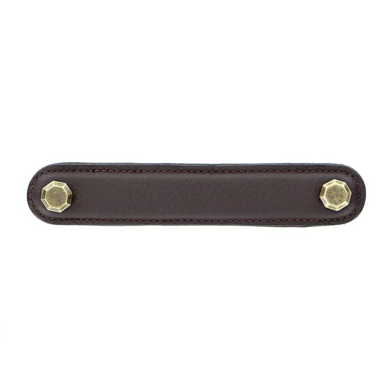 Leather Collection 5" (128mm) Carducci Pull in Brown Leather in Antique Brass