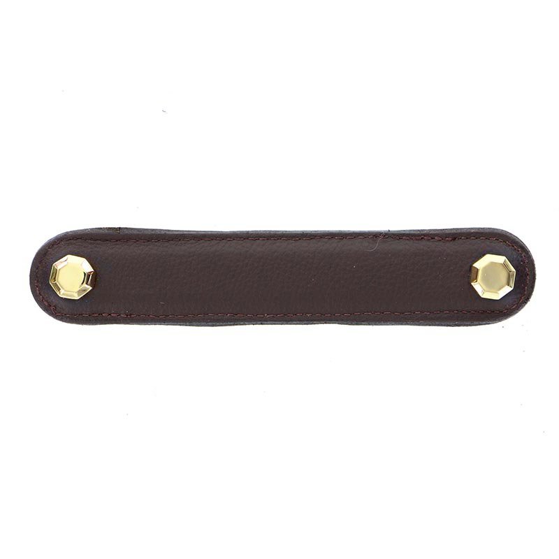 Leather Collection 5" (128mm) Carducci Pull in Brown Leather in Polished Gold