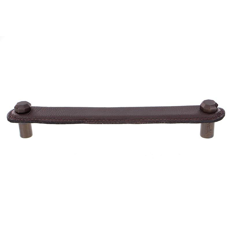 Leather Collection 6" (152mm) Carducci Pull in Brown Leather in Oil Rubbed Bronze