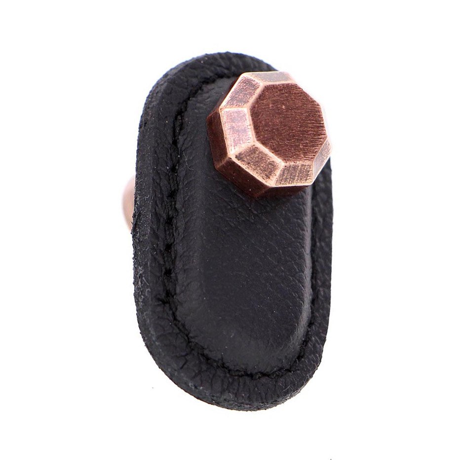 Leather Collection Carducci Knob in Black Leather in Antique Copper