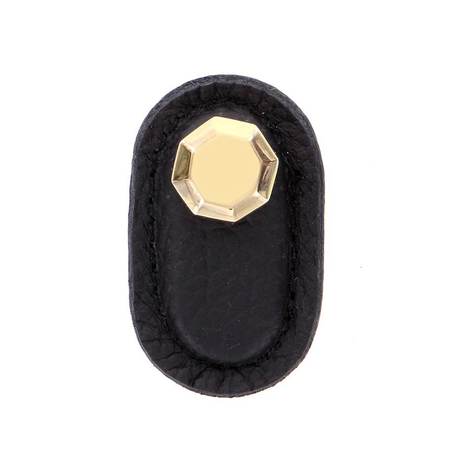 Leather Collection Carducci Knob in Black Leather in Polished Gold