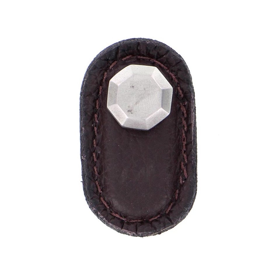 Leather Collection Carducci Knob in Brown Leather in Satin Nickel