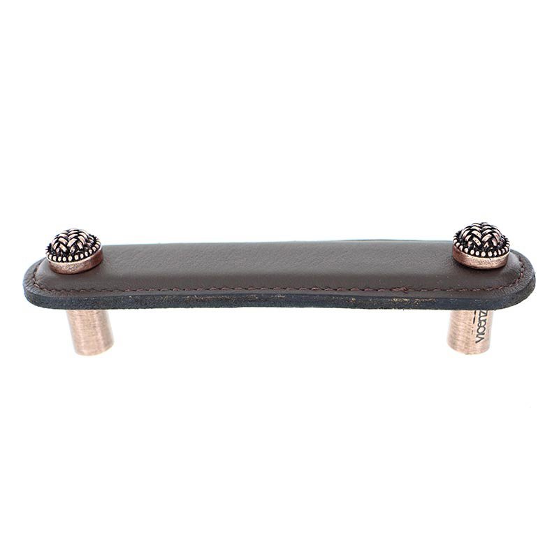 Leather Collection 4" (102mm) Cestino Pull in Brown Leather in Antique Copper