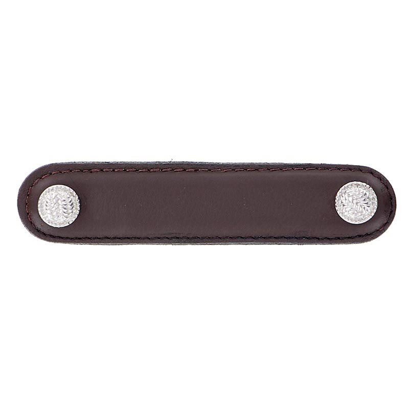 Leather Collection 4" (102mm) Cestino Pull in Brown Leather in Polished Nickel