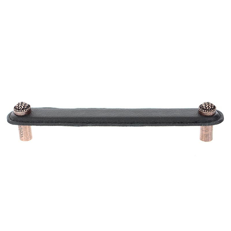 Leather Collection 6" (152mm) Cestino Pull in Black Leather in Antique Copper