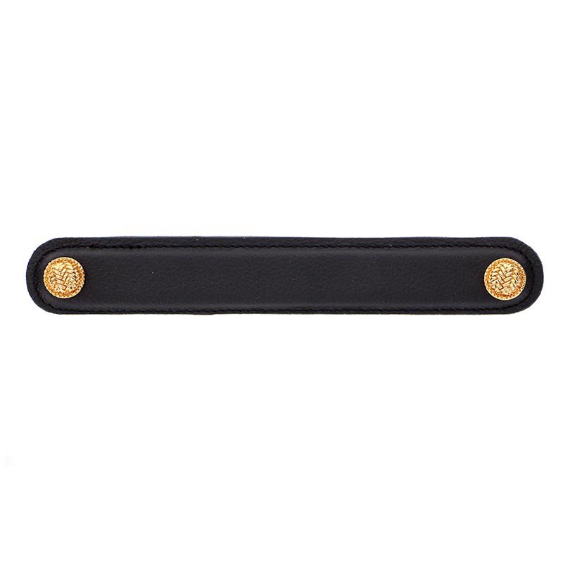 Leather Collection 6" (152mm) Cestino Pull in Black Leather in Polished Gold
