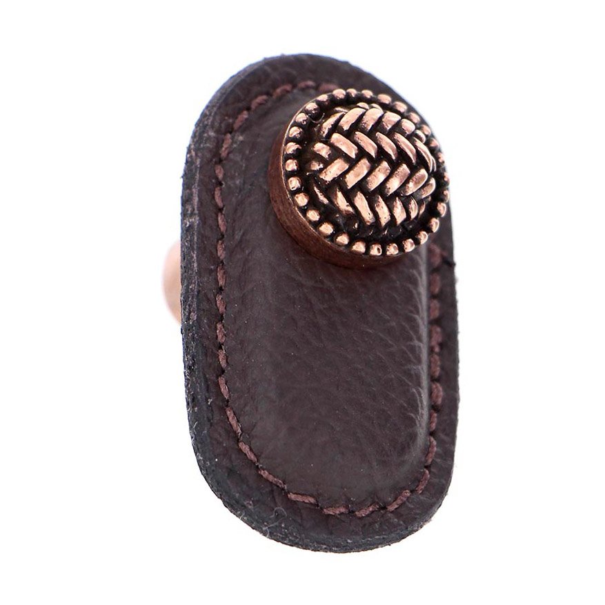 Leather Collection Cestino Knob in Brown Leather in Antique Copper