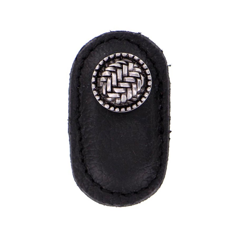 Leather Collection Cestino Knob in Black Leather in Antique Nickel