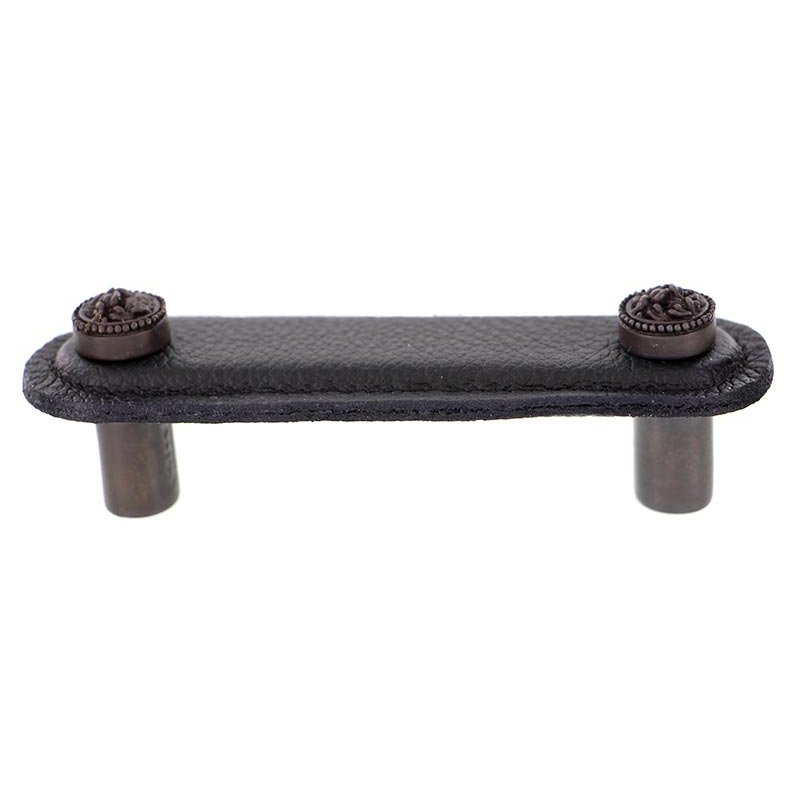 3" (76mm) Pull in Black Leather in Oil Rubbed Bronze