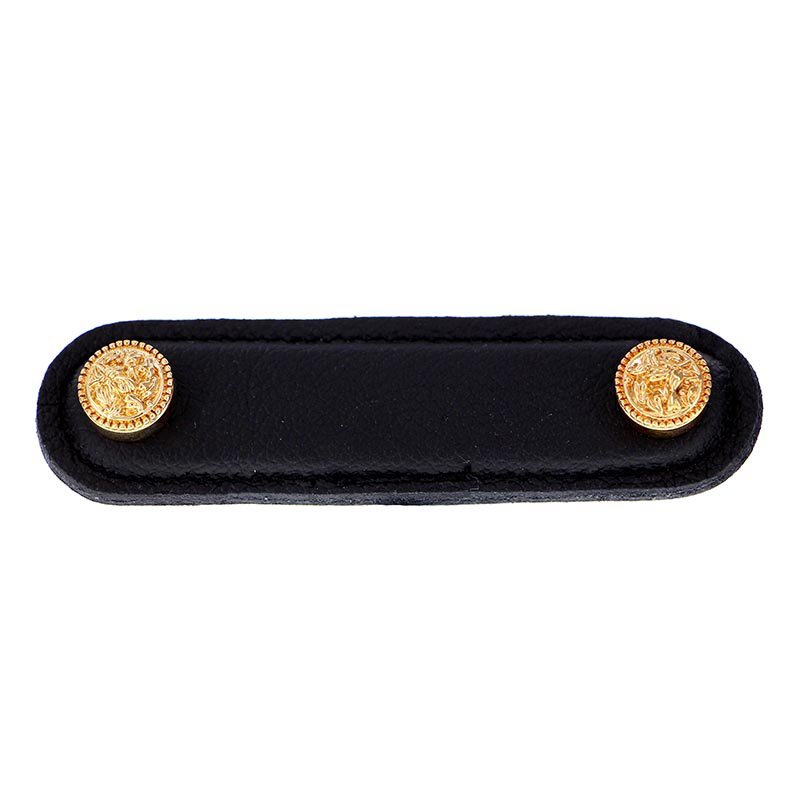 3" (76mm) Pull in Black Leather in Polished Gold
