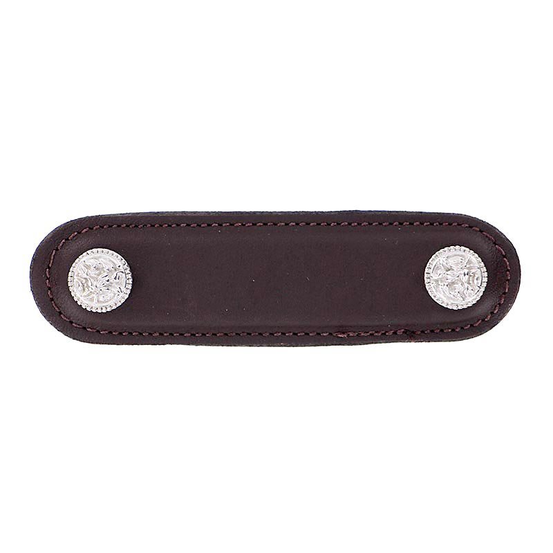 3" (76mm) Pull in Brown Leather in Polished Nickel
