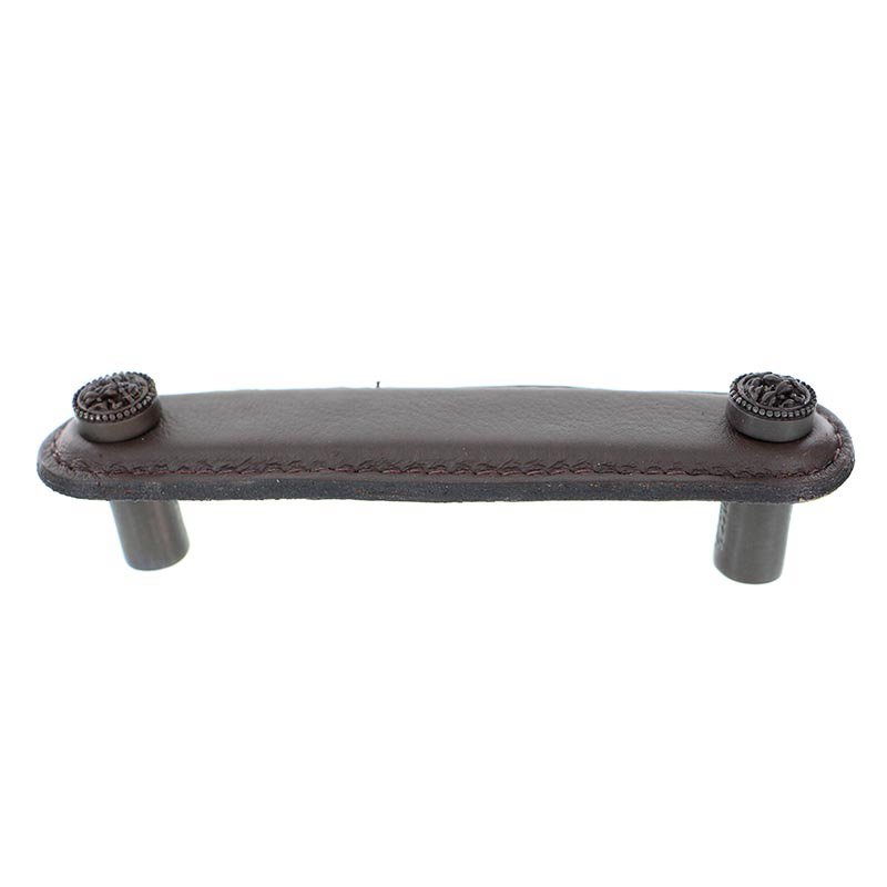 4" (102mm) Pull in Brown Leather in Oil Rubbed Bronze