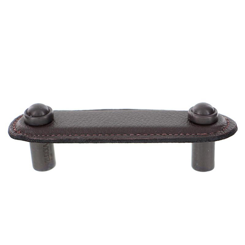 Leather Collection 3" (76mm) Magrini Pull in Brown Leather in Oil Rubbed Bronze