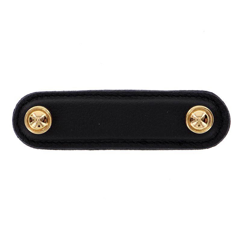 Leather Collection 3" (76mm) Magrini Pull in Black Leather in Polished Gold