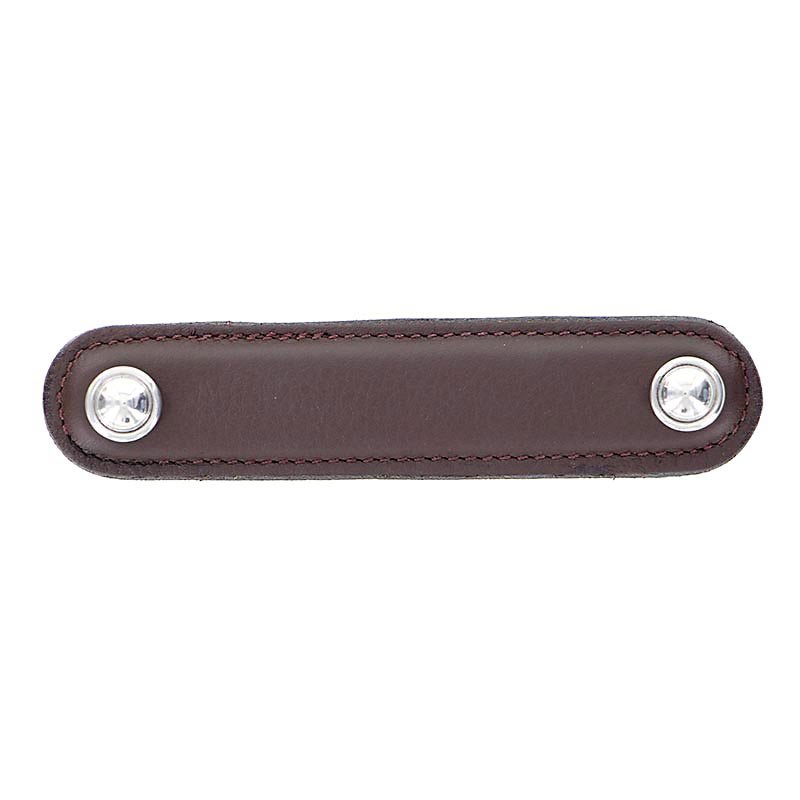 Leather Collection 4" (102mm) Magrini Pull in Brown Leather in Polished Nickel