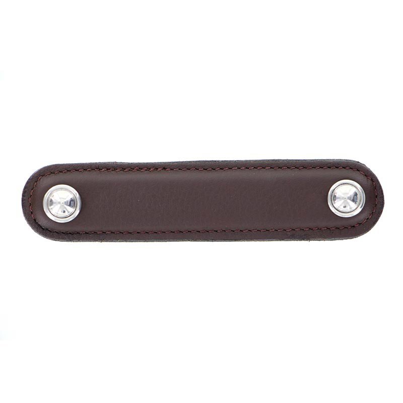 Leather Collection 4" (102mm) Magrini Pull in Brown Leather in Polished Silver
