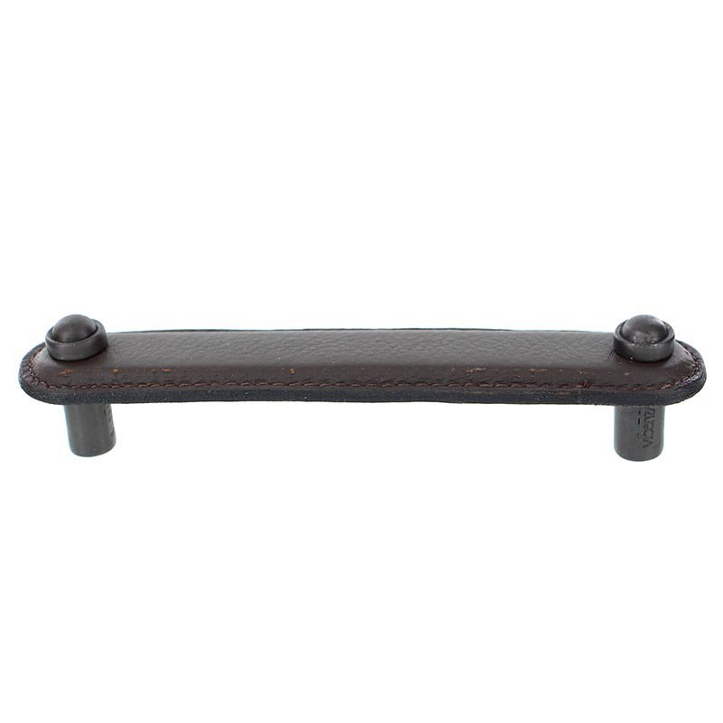 Leather Collection 5" (128mm) Magrini Pull in Brown Leather in Oil Rubbed Bronze