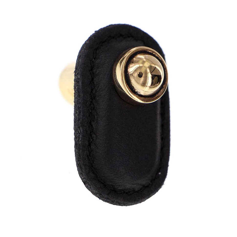 Leather Collection Magrini Knob in Black Leather in Antique Gold